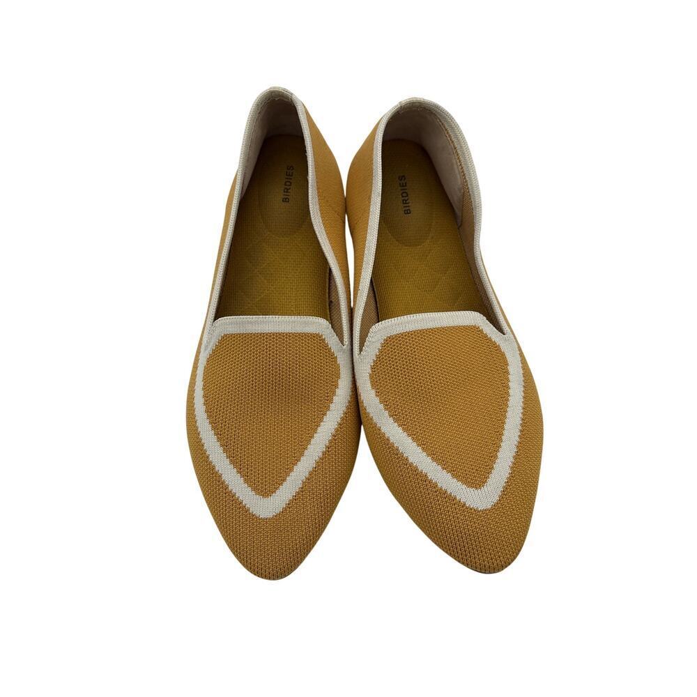 Women’s Birdies Size 8.5 Mustard Yellow Pointed Flats w/ White Accents